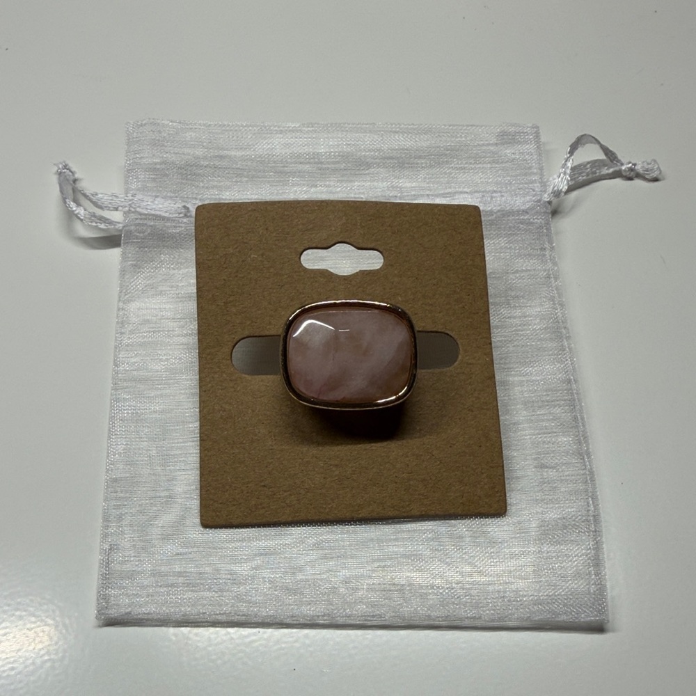 Stylish Rose Quartz Square Statement Ring - Women Accessories
